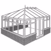 Edwardian conservatory with square footprint and pitched roof