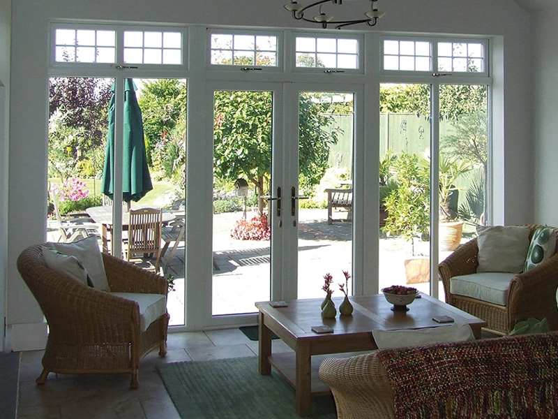 Interior view through a newly installed pair of French doors
