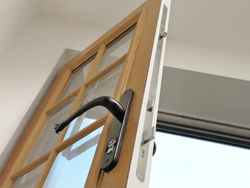 Door hardware detail showing handle and furniture choices