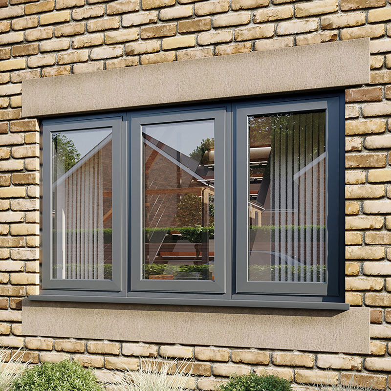 External view of aluminium window configuration with multiple opening lights