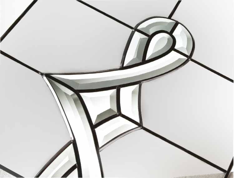 Bevelled decorative glass detail with leaded pattern lines