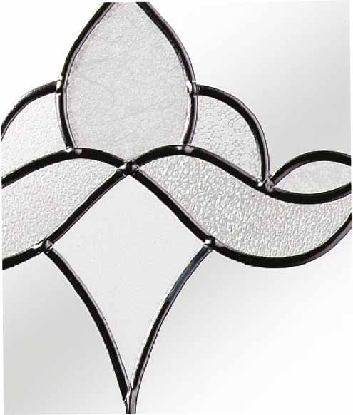 Decorative fusion-style green glass detail in a leaded panel