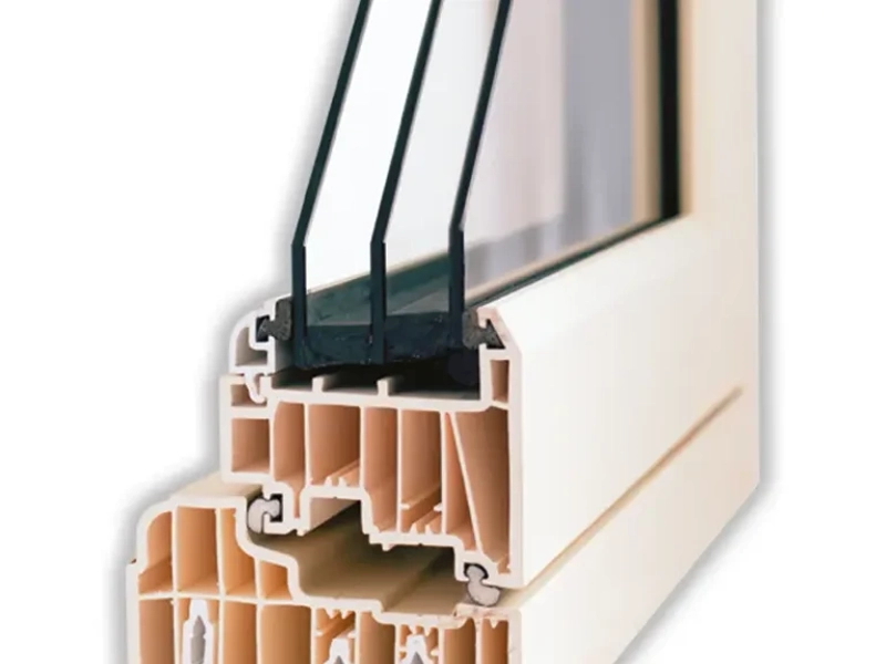 Close-up of a triple glazed unit in a white uPVC frame