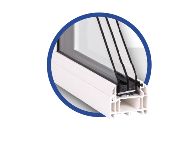 Sectioned profile view of a triple glazed window specification